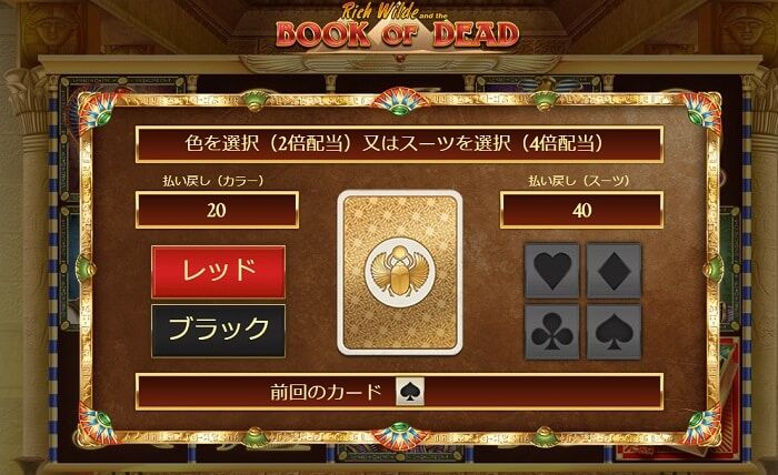 Book of dead スロット　ギャンブルフィーチャー