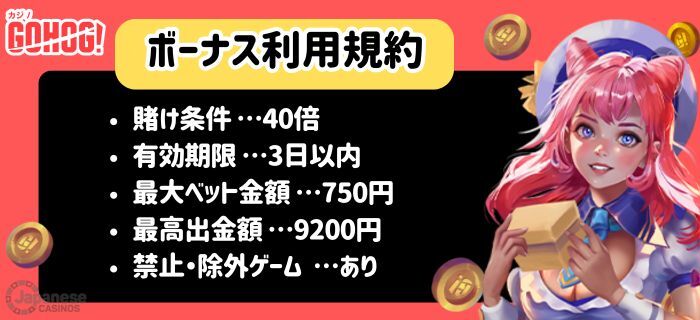 ゴーホグ入金不要ボーナス　利用規約