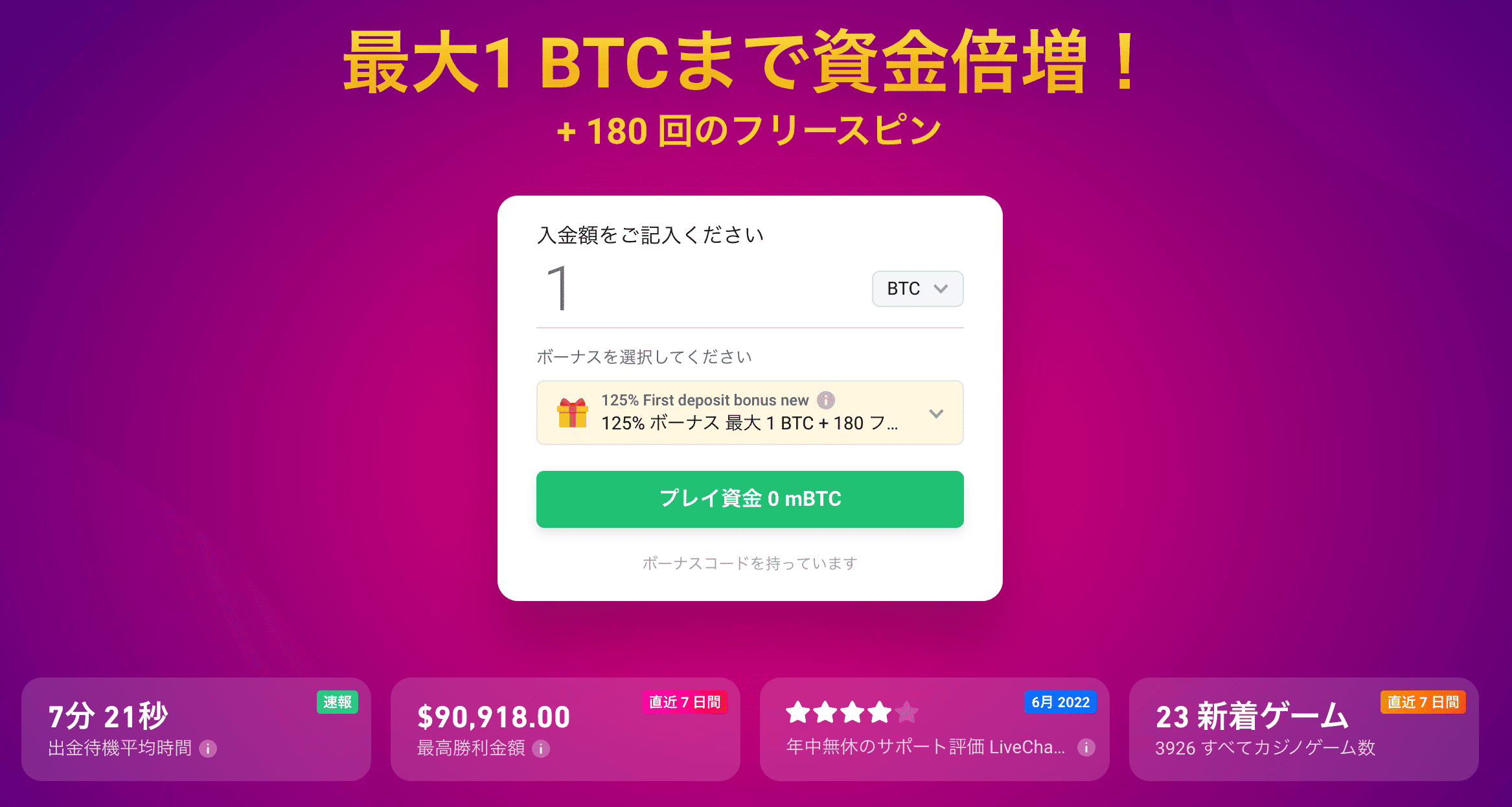 ビットスターズのウェルカムボーナス